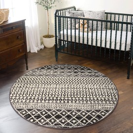 Nailttos - Alfombra redonda marroquí de 3 pies, alfombra negra envejecida, antideslizante, lavable, no desprende pelusa, tapete para puerta interior para recámara, baño, cocina, lavadero, cuarto de