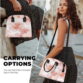 Clastyle Plant Women Lunch Box Bag Leaves Large Camping Adult Lunch Tote Insulated Cooler Bag for Office Work Picnic,Pink Marble Flower