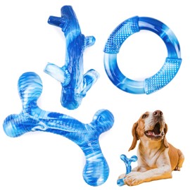 3Pack Dog Toys for Aggressive Chewers Dog Chew Toy Tough Dog Toys to Keep Them Busy Bacon Flavor Teething Chew Toys & Dental Health for Large Medium Small Breeds (Blue)