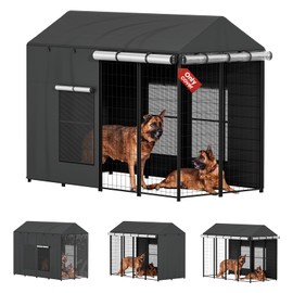 LitaiL Outdoor Dog Kennel Cover - Full Coverage for Dog Cages 8'D x 4'W x 6'H, 1200D Heavy Duty All-Weather Waterproof & Windproof Dog Kennel Cover with Transparent Windows, (Cover Only), Black