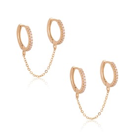 KVANU Unique Small Silver Chain Handcuff Hoop Earrings Double Piercing Crystal Dangle Drop Cartilage Earrings Chic Chain Huggie Hoop Earrings for Men Women (Rose gold)