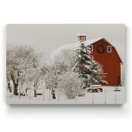 Renditions Gallery Vintage Abstract Prints for Home Decor Red Snowy Barn Christmas on the Farm Wall Hanging Picture & Prints for Bedroom Dining Living Room Office Home Kitchen Decor - 24"X36" LT18