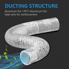 Hon&Guan Double Aluminium Foil Ventilation Ducting - 75mm Air Duct Flexible Hose for Universal Tumble Drier, Cooker Hood, Extractor Fan, Hydroponics Grow Room(75mm*2m/Silver)
