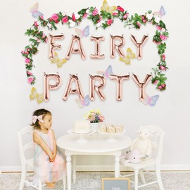 36Pcs Flower Butterfly and Ballons Fairy Party Decorations Set - Fairy Birthday Decorations, Fairy Party Supplies, Fairy Balloons, Fairy Garden Decorations, Fairy Themed Party Photo Background