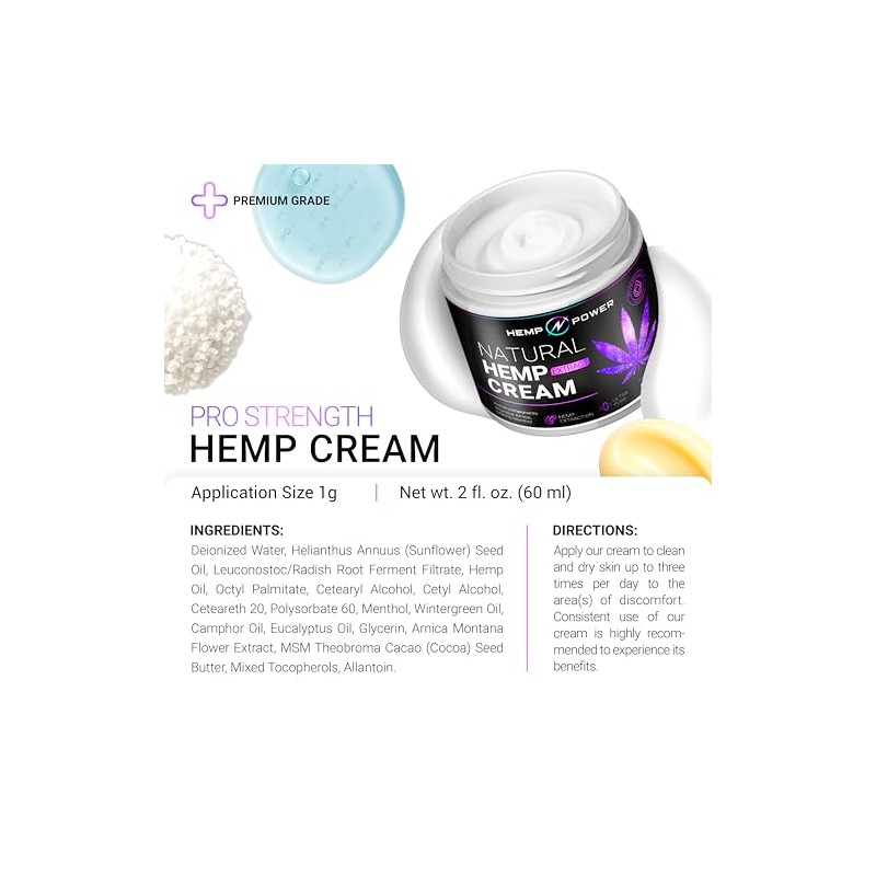Hemp Power Joint Muscle Relief Cream, with Hemp, Menthol, MSM