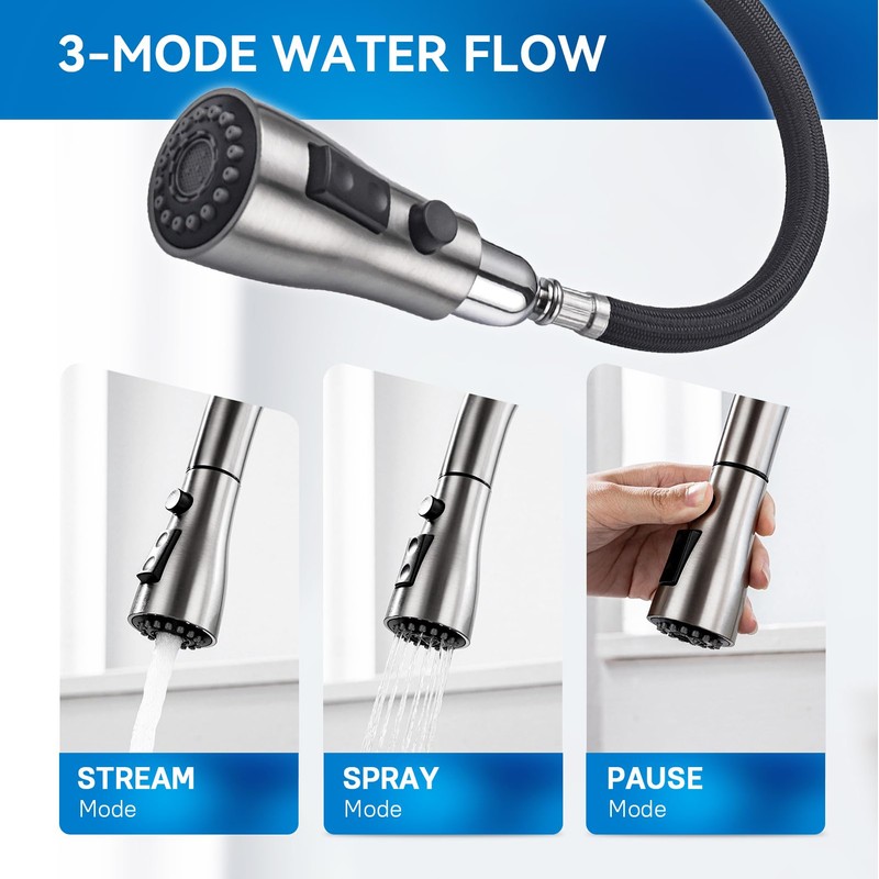 Arofa Kitchen Faucet with Pull Down Sprayer, Brushed Nickel Kitchen