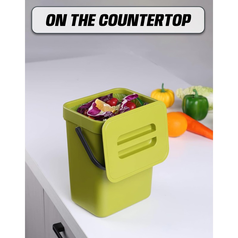 MONGTINGLU Compost Bin for Kitchen Countertop 5L/1.3 Gal Hanging Small
