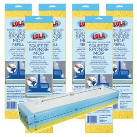 LOLA Squeeze Sponge Mop Refill, 6 Pack, w/Foam & Natural Cellulose Layer, Absorbs and Wicks Moisture, only Fits LOLA Sponge Mop, 9" Head