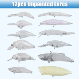 Unpainted Fishing Lures Making Kit, 378pcs DIY Blank Lure Crankbaits Minnow Hard Bait Set with Treble Hooks Split Rings Fish Eyes Lure Stickers DIY Fishing Tackle Kit