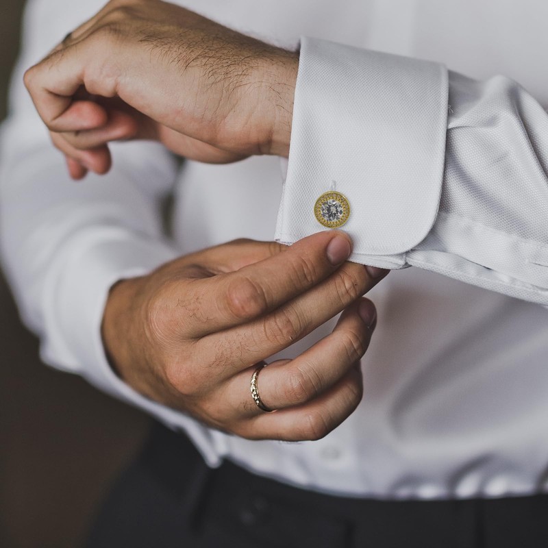 Crystal Cufflinks for Men CZ Cuff Links Sparkle Diamond Gold
