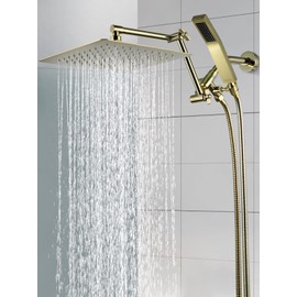 G-Promise All Metal 10 Inches Rainfall Shower Head with Handheld Spray Combo, 3 Settings Diverter, Adjustable Extension Arm with Lock Joints, 71 Inches Stainless Steel Hose (Polished Brass)