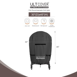 ULTCOVER Outdoor Waterproof Charcoal Kamado Joe Grill Cover for 18 inch Big Green Egg Char-Griller Char-Broil and Other Round Smokers Size Up to 30” Dia x 45” H, Black