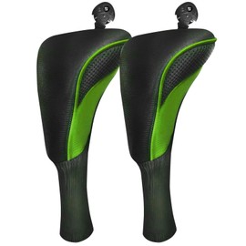Golf Wood Headcovers Driver Fairway Hybrid Interchangeable Number Tag 2 3 Pack Set, Golf Club Covers Protective Zipper Fit All Wood Clubs (Green-2 Hybrid)