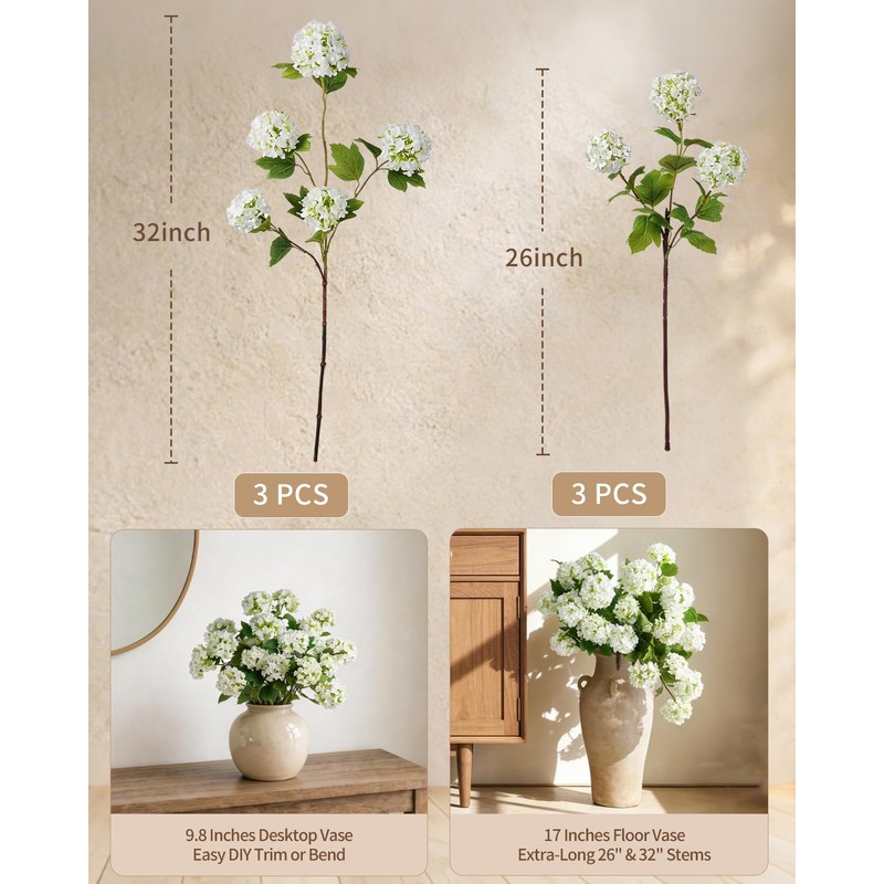 Florispera 6 Pcs Hydrangea Artificial Flowers - 32" & 26"