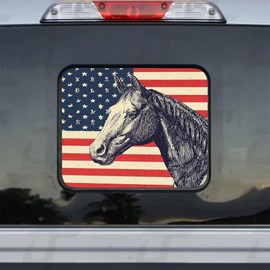 American Flag Truck Rear Sliding Window Sticker,Horse Truck Rear Window Decal 14.1"x11.8",Patriotic Vintage Horse Flag Vinyl Decal,for Pickups and Trucks