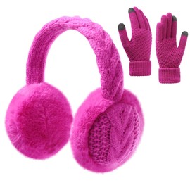 BUTITNOW Womens Knitted Fuzzy Earmuffs and Gloves Set, Winter Warm Headband Ear Warmer Earmuffs