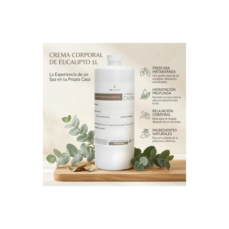 Crema Corporal de Eucalipto, Hidratante Refrescante, 1 Litro