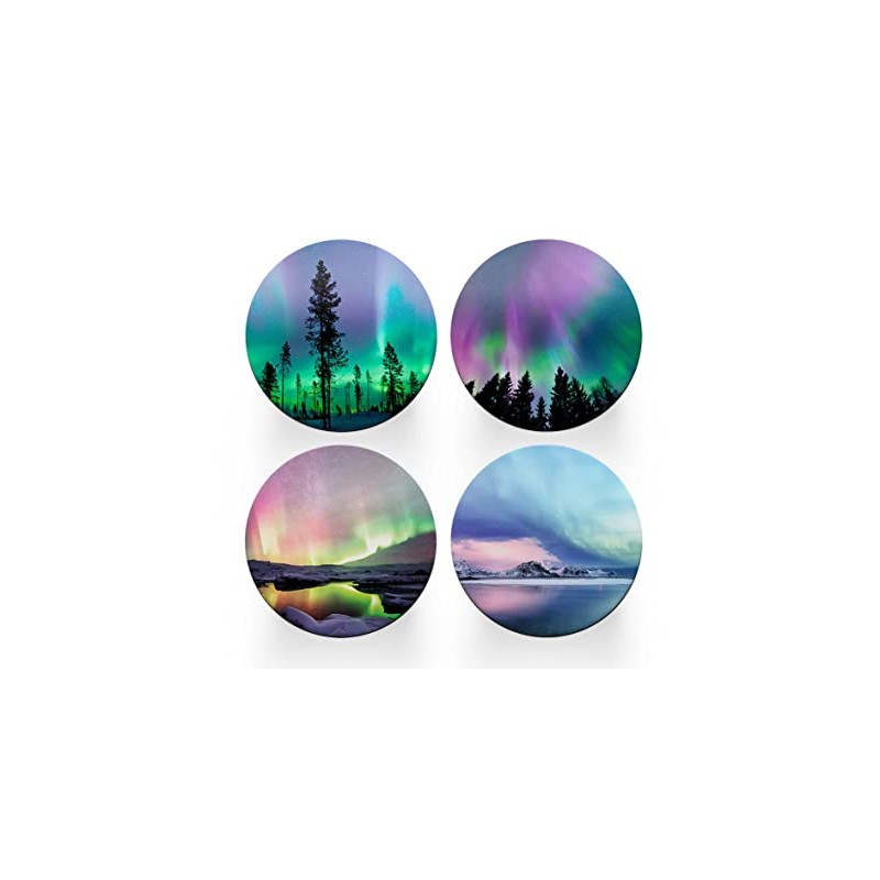 4 x Round Northern Lights Coasters - Iceland Boraelis Men