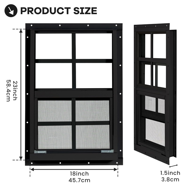 NOTASA Shed Windows 2 Pack, Chicken Coop Windows 18" x