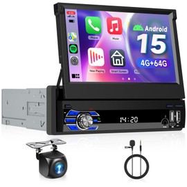 4G+64G Android Single Din Touch Screen Car Stereo with GPS Navigation Bluetooth Wireless Carplay Android Auto, Driauto 7 Inch Flip Out 1 Din Car Radio WiFi FM/RDS EQ Type-C/USB/SWC+AHD Backup Camera