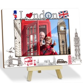 Family Vacations Frame for London Souvenirs Wood Photo Frames with Wood Stand Vacation Honeymoon Gifts for Friends Couples Wood Picture Frames Desk Shelf Decor for Winter Themed Gifts - YT26