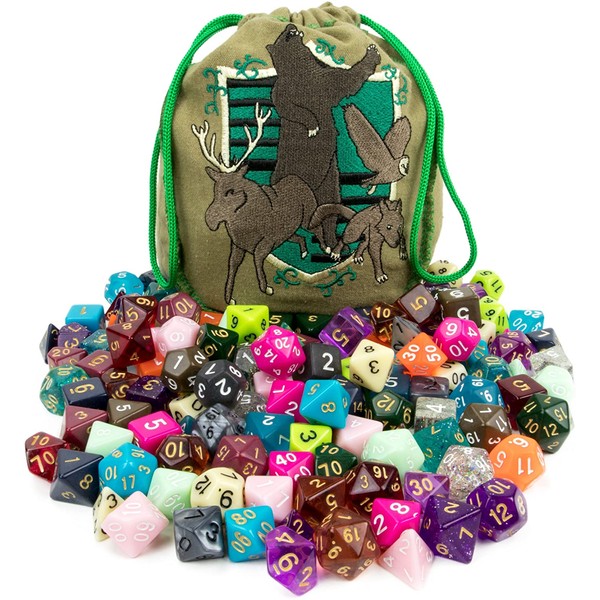 Wiz Dice Bag of Tricks: Collection of 140 Polyhedral Dice in 20 Guaranteed Complete Sets for Tabletop Role-Playing Games – Neons, Translucents, & Sparkly Glitters