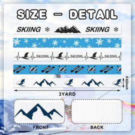 YKW 5 Pack Skiing Ribbon Set, 5/8 Inch x 3 Yard Grosgrain Ribbons Each, Mountain Skier Snowflake Patterns, Winter Sports Gift Wrap Ribbon for Crafts, Decorations, Hair Bows