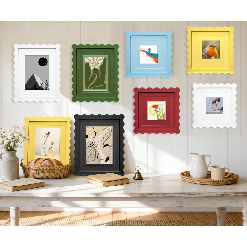 Scalloped 11x14 Picture Frame, Real Glass Wood Frame with Reversible