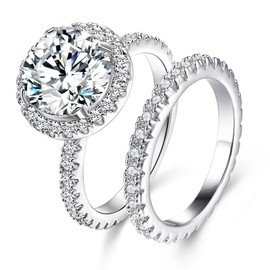 JIANGYUE Silver Rings for Women 3 CT Engagement Rings for Women AAA Grade Cubic Zirconia Ring Promise Wedding Band for Her