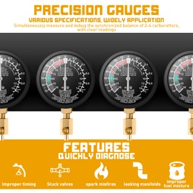 YFIXTOOL Motorcycle Vacuum Carburetor Synchronizer Tool Kit Compatible with Honda Yamaha Kawasaki Suzuki GS KZ XS, Fuel Vacuum Carburetor Synchronization Carb Sync Gauge