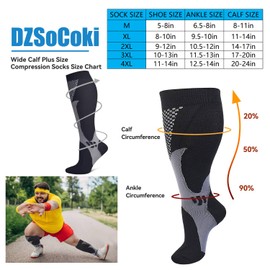 DZSoCoki Wide Calf Compression Socks Women Men, 3Pair Extra Large Plus Size Compression Socks Support for Circulation Nurse Pregnant