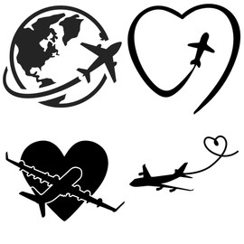 Airplane Love Heart Waterproof Sticker- Suitcase Stickers - Laptop Stickers - Car Stickers and Decals - Wall Decals - Luggage Stickers - Aviation Gifts (Extra Small, Pack of All 4)