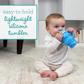 Infantino My 1st Tumbler, taza de silicona para beber con pajita y asa, taza de bebé resistente a derrames para llevar o botella de transición sin BPA
