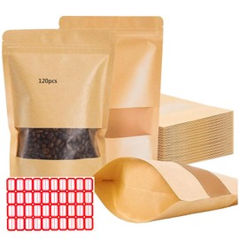 120 Piezas Bolsas de Papel Kraft Con Ventana,9 x14cm,Bolsas Hermeticas Alimentos,Bolsas Reutilizables para Dulces, Accesorios, Aperitivos, Pastillas, Joyería(Amarillo)