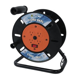 Zorky Extension Cord Storage Reel, Retractable Heavy Duty Open Cord Reel for 12/3,14/3,16/3 Gauge Extension Cord, Portable Empty Hand Wind Power Cord Roller Holder with 4-Grounded Outlets