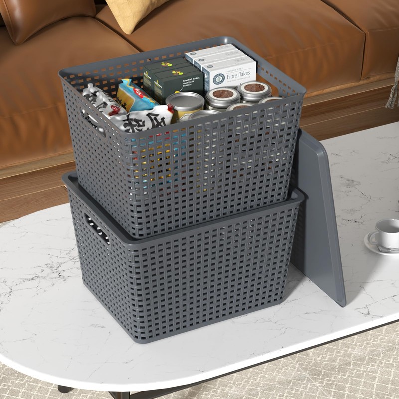 Taysisiter 20 Quart Tall Plastic Weave Storage Basket Bin with