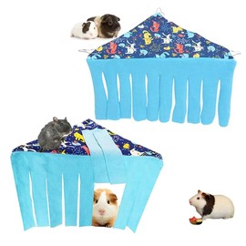 2 PCS Corner Hideout, Fleece Small Animal Hideaway Cage Accessories for Guinea Pig, Chinchilla, Rabbit, Bunny, Rat, Hedgehog - Soft Warm Corner Tent with Space Saving Design