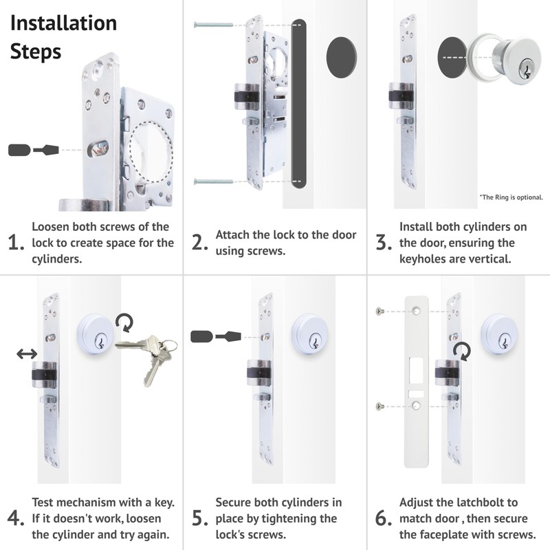 elox Narrow Stile Aluminum Door Mortise Deadlatch Lock Double Keyed