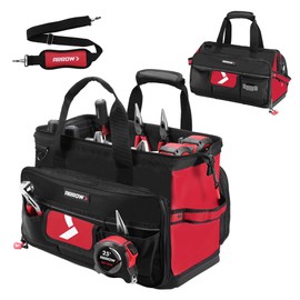 ARROW 17" Large Tool Bag with 36 Multipurpose Pockets, Tool Bags for Men Heavy Duty with Waterproof Hard Base, Reflective Band, Wide Open Mouth Toolbag for Electrician Mechanic Plumber HVAC