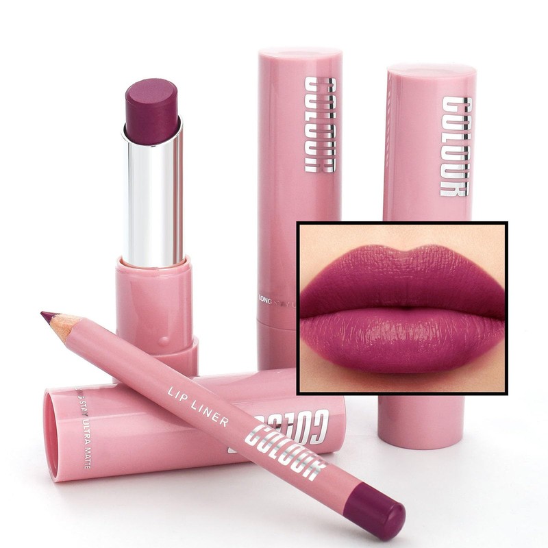 Purple Pink Lipstick Lip Liner Set, Violet Matte Lipliner Long