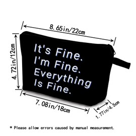YULUENZE Simple Letter Makeup Bag Black Funny Cute Organizer Bag Toiletry Zipper Pouch It's Fine I'm Fine Everything Is Fine Cosmetic Bag Birthday Present for Women Friends Sisters BFF