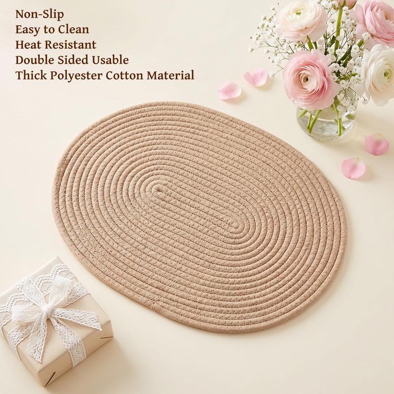 Oval Placemats Set of 8 Woven Farmhouse Kitchen Table Mats