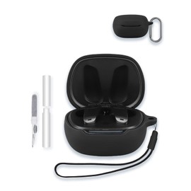 Case for Edifier NeoBuds Planar Magnetic Drivers Wireless Earbuds, WUNIAK Soft Silicone Protective Portable Scratch Shock Resistant Shell with Cleaner Kit & Carabiner & Lanyard ，Black