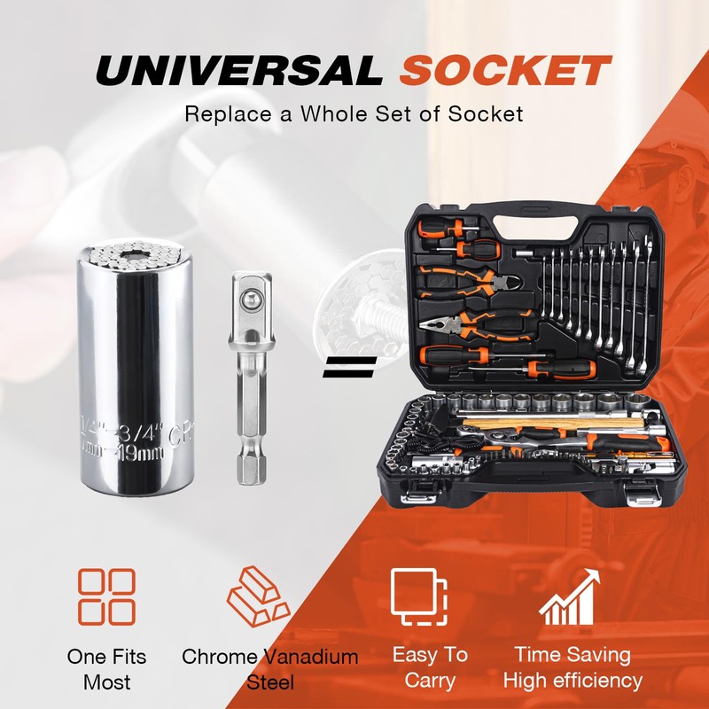 Universal Socket Tools, Super Socket Mechanic Tool, Nut Driver Unscrew