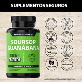 Beyond Vitamins | Soursop Guanábana 1000mg | Extracto 100% Orgánico | Alta Concentración 10:1 | Fórmula Precisa - Origen Claro | Cápsulas vegetales VCaps (180 Caps)