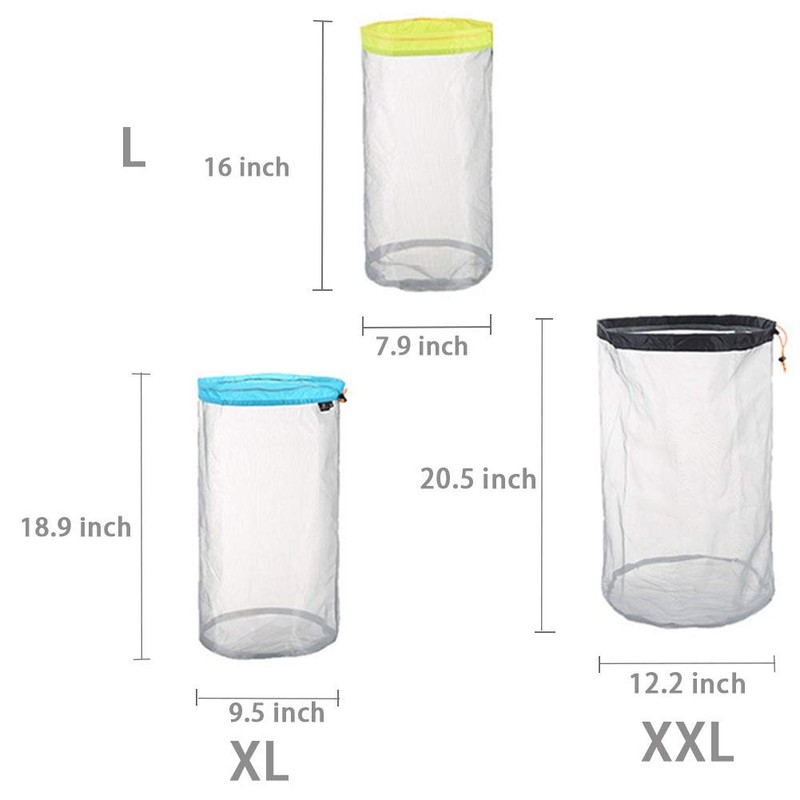 Yundxi Ultralight Ultra Stuff Sacks Set Mesh Drawstring Storage Bags