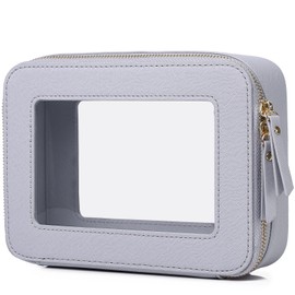 LOFOWN Clear Makeup Bag Women's Waterproof Travel Cosmetic Case and Toiletry Bag Portable Makeup Organizer Bag for Car with Zipper (Gray, M)