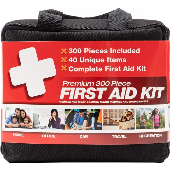 M2 BASICS 300 Piece (40 Unique Items) First Aid Kit | Premium Emergency Kits | Home, Camping, Car, Office, Travel, Vehicle, Survival