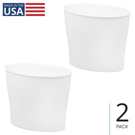 iDesign Small Oval Trash Ideal for Bathroom or Home Office-Set of 2-White-Made in USA Waste Can