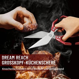 Dream Reach Sharp Poultry Scissors Bone Scissors - Multi-Purpose Kitchen Scissors for Mother's Day Chicken Scissors Stainless Steel Red